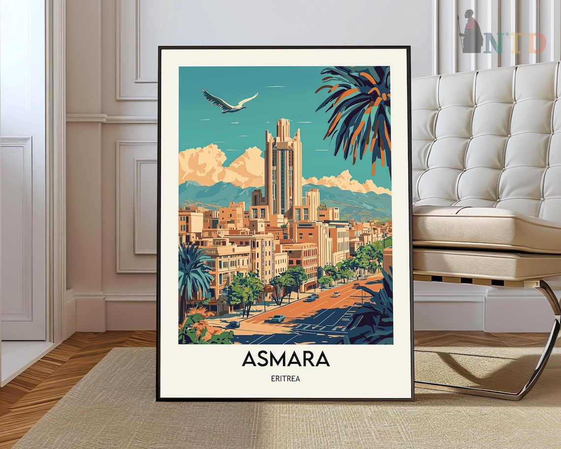 Asmara Eritrea Art Deco City Skyline Street Scene Travel Poster