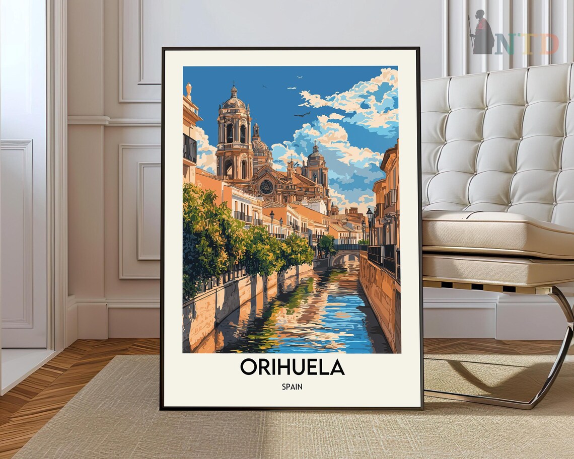Orihuela Spain Cathedral Riverside Old Town Vintage Travel Art Poster