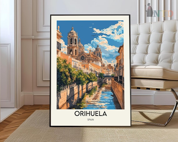 Orihuela Spain Cathedral Riverside Old Town Vintage Travel Art Poster