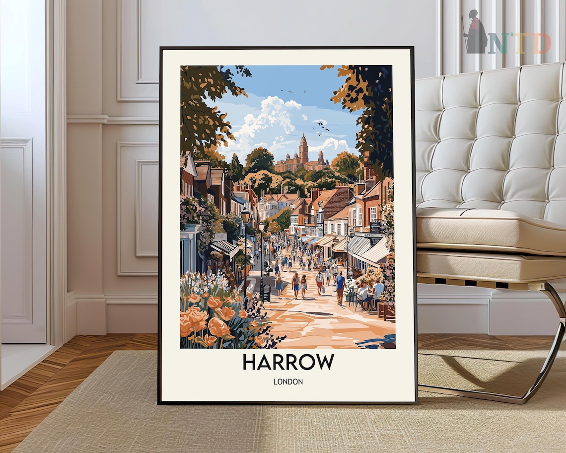 Harrow London Bustling Street Market Church Hill Town Art Poster