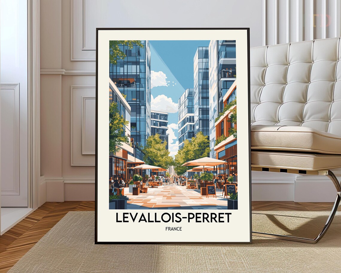 Levallois-Perret France Modern City Street Scene Travel Poster