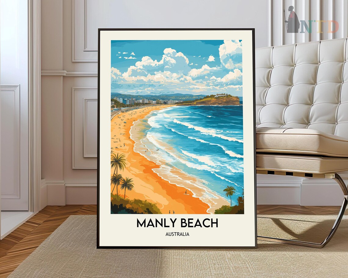 Manly Beach Australia Surf Coast Golden Sands Vintage Travel Poster