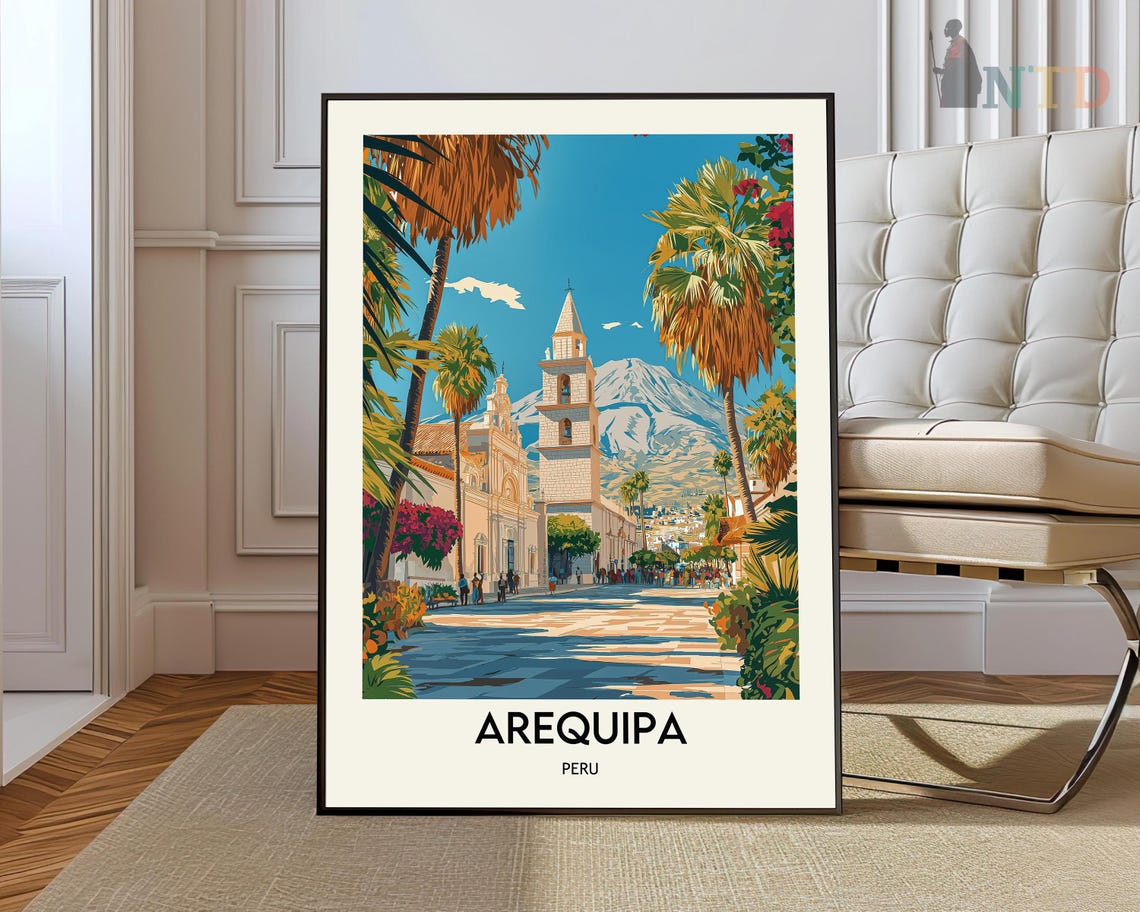 Arequipa Peru Colonial Cathedral Plaza Mountain View Travel Poster