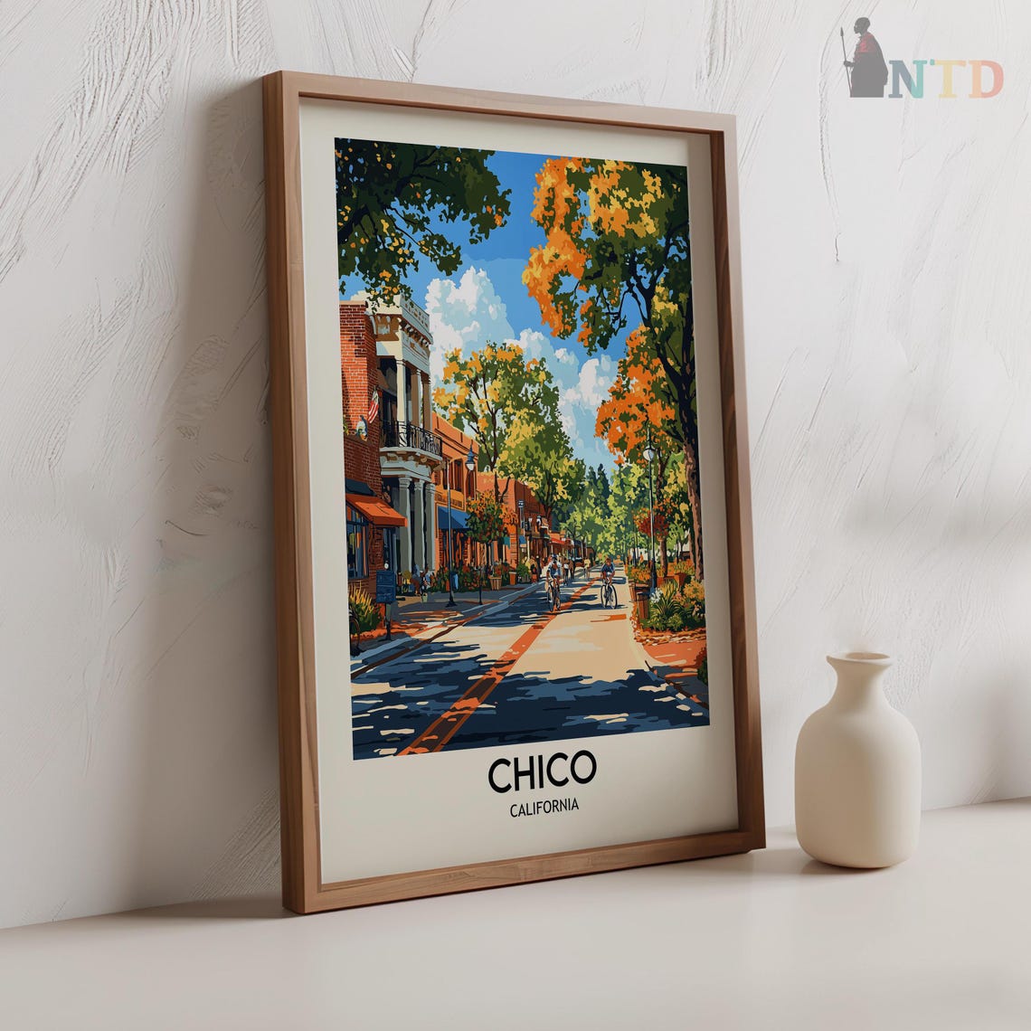 Chico California Tree Lined Downtown Street Cyclists Shops Poster - Image 2