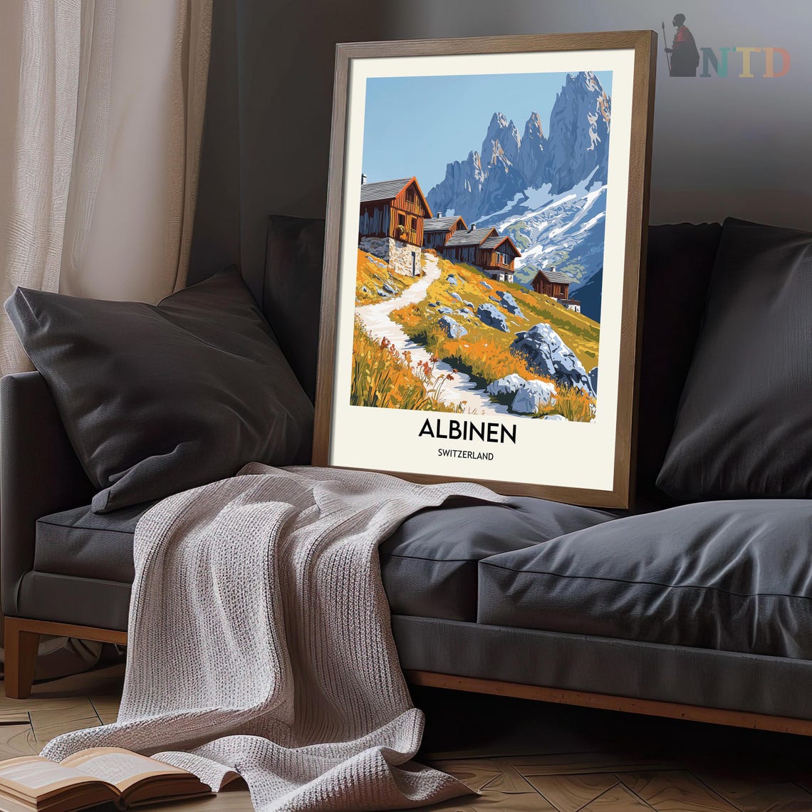 Albinen Switzerland Alpine Chalets Mountain Vintage Travel Poster - Image 2