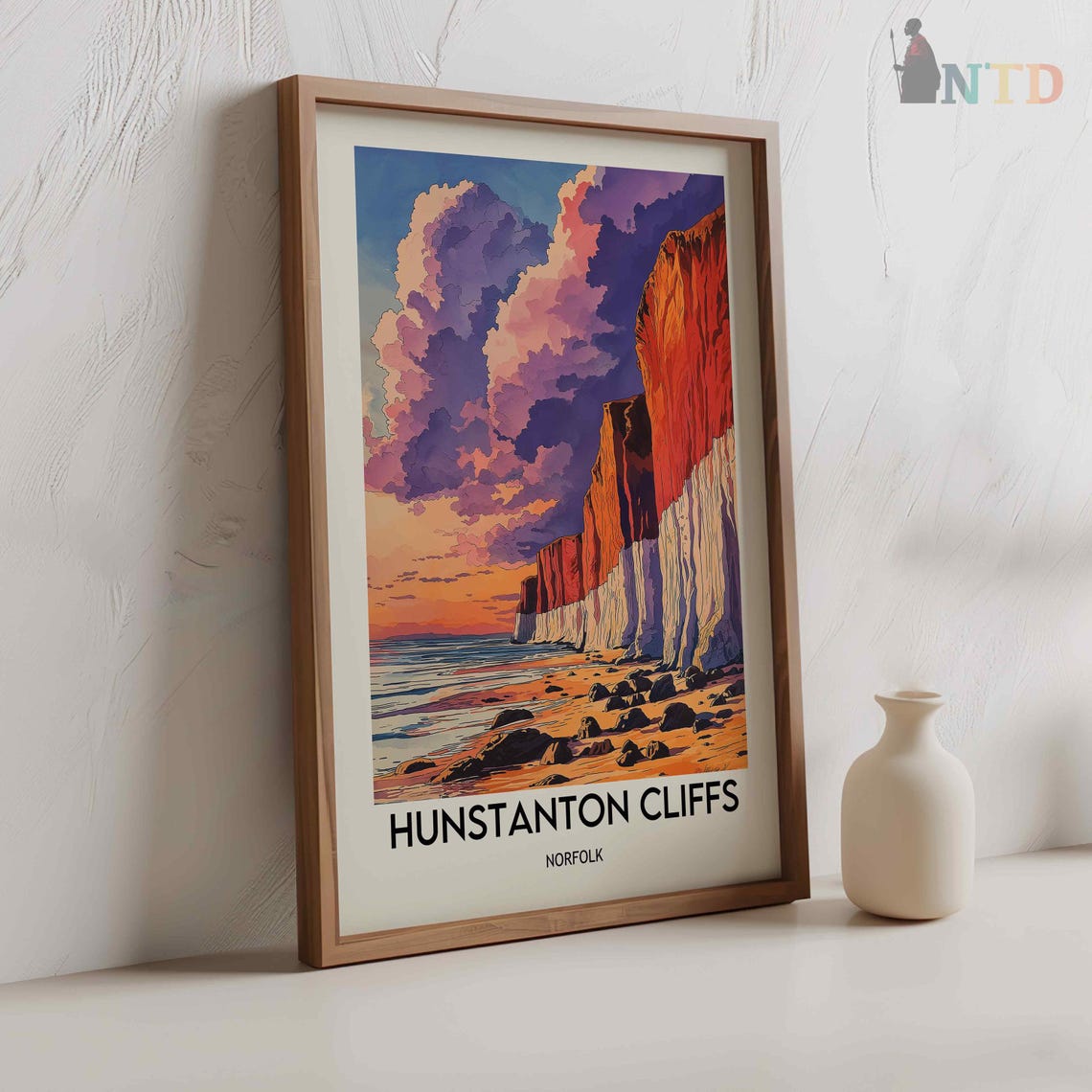 Hunstanton Cliffs Norfolk Red Chalk Striped Sunset Beach Poster - Image 3