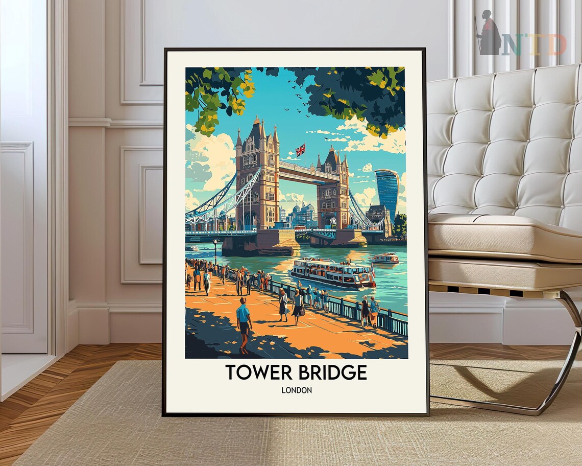 Tower Bridge London River Walk Boats Thames Landmark Travel Poster