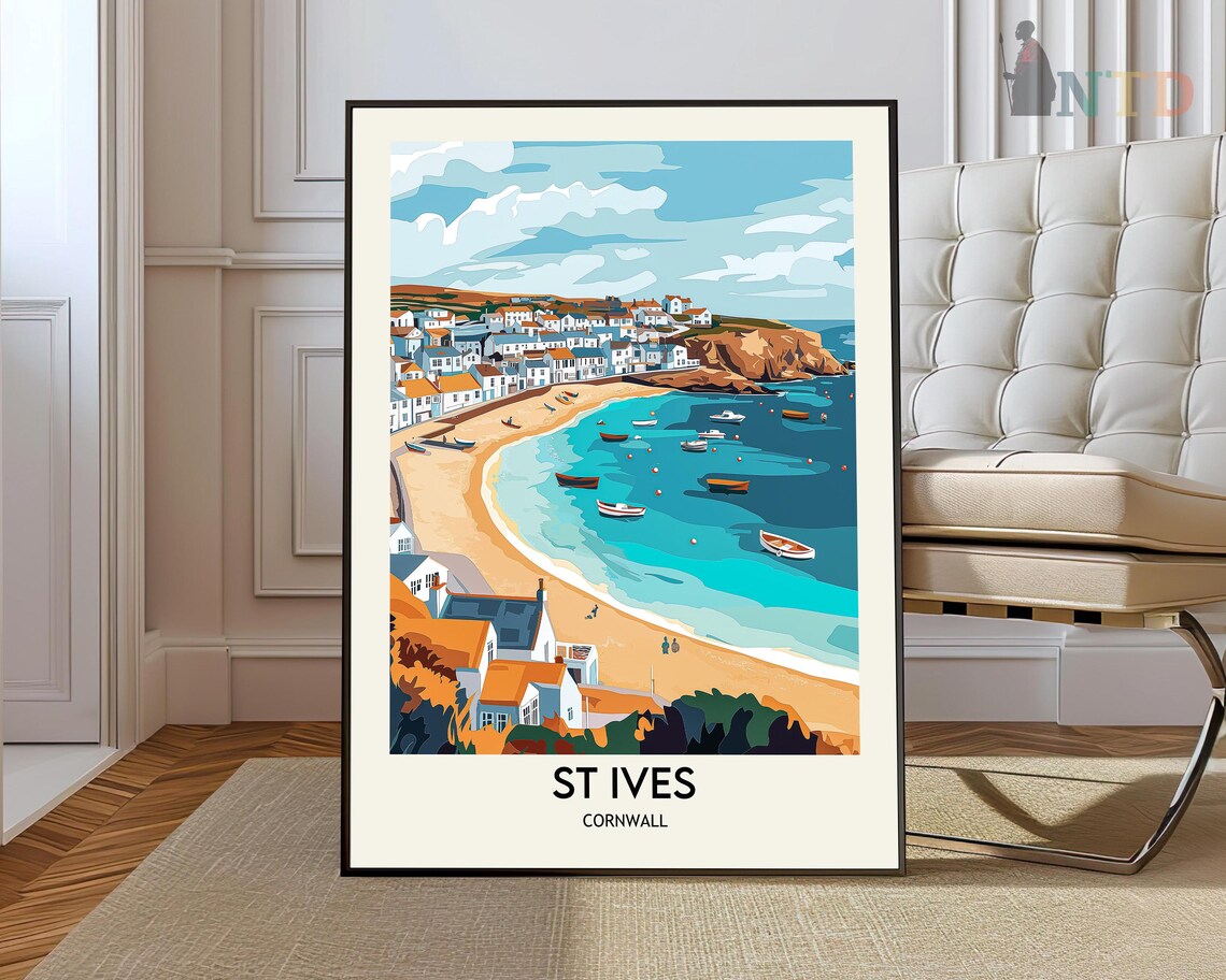 St Ives Cornwall Travel Poster, Wall Art Print