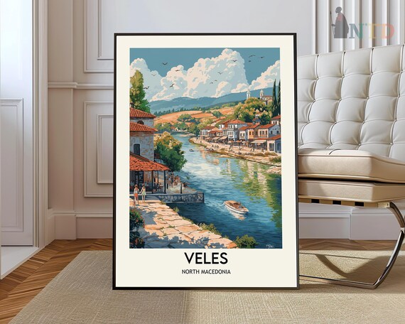 Veles North Macedonia Riverside Old Town Boat Summer Travel Poster