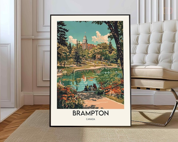 Brampton Canada Summer Daytime Park Lake Gardens Travel Poster