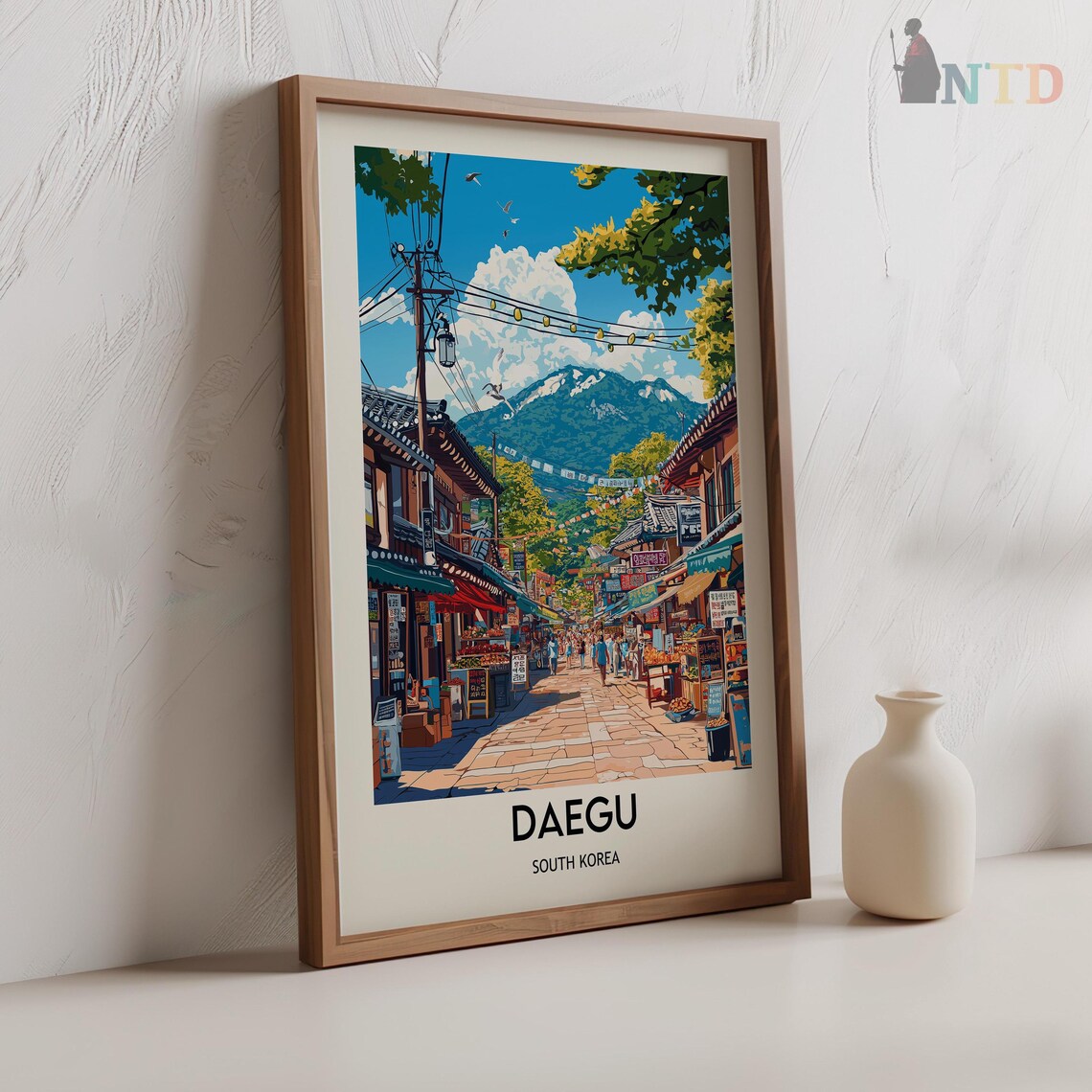 Daegu South Korea Traditional Market Street Mountain Backdrop Poster - Image 2