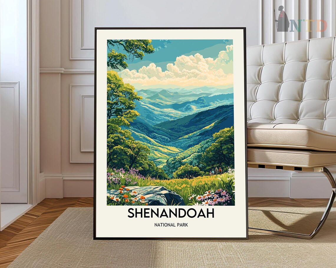 Shenandoah National Park Daytime Mountain Vista Wildflowers Travel Poster