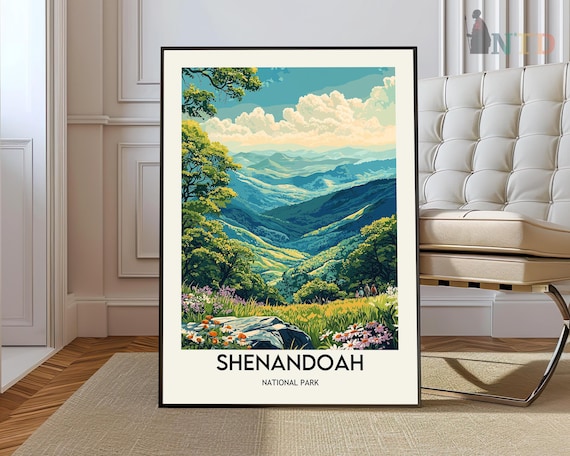 Shenandoah National Park Daytime Mountain Vista Wildflowers Travel Poster