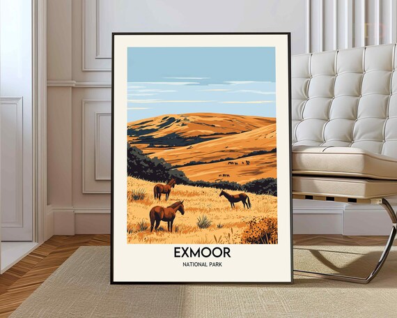 Exmoor National Park Wild Horses On Golden Moors Travel Poster