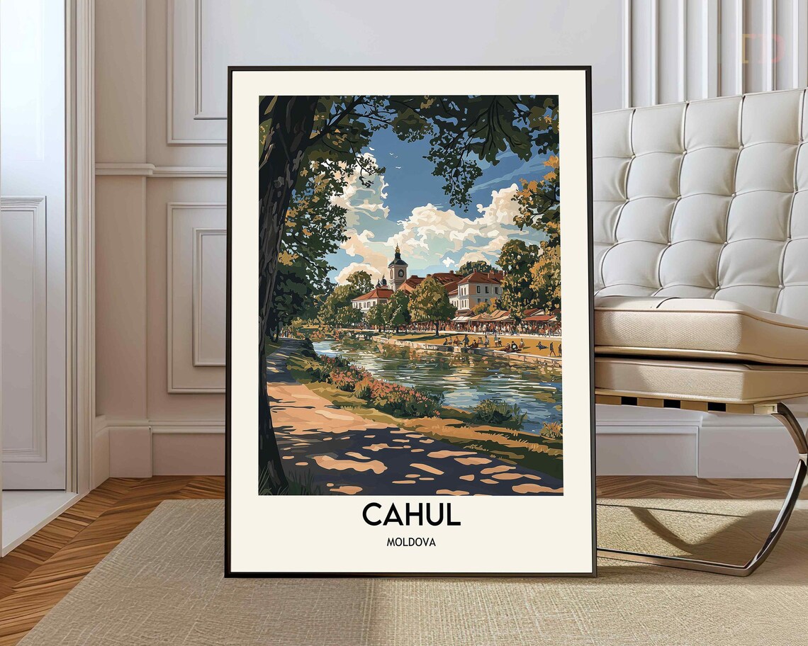 Cahul Moldova Lakeside Promenade Vintage Style Travel Poster