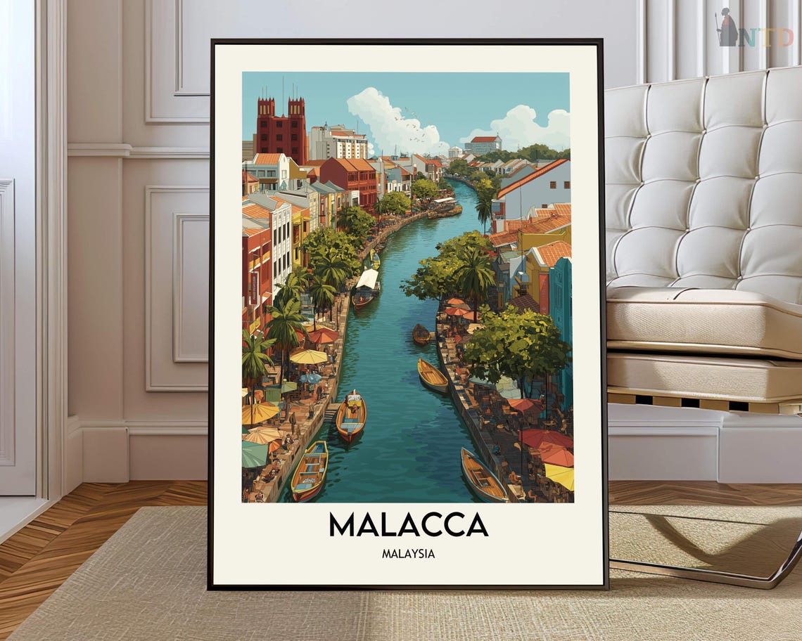 Malacca Malaysia Historic River Canal Aerial View Travel Poster