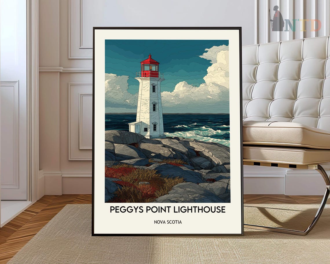 Peggys Point Lighthouse Dramatic Ocean Waves Seascape Art Poster