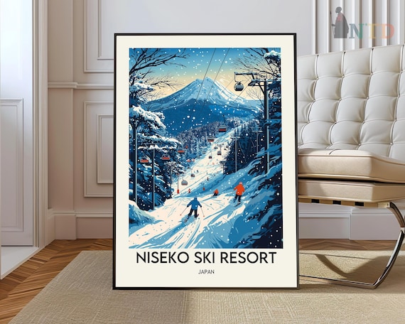 Niseko Ski Resort Japan Gondolas Winter Snowfall Travel Poster
