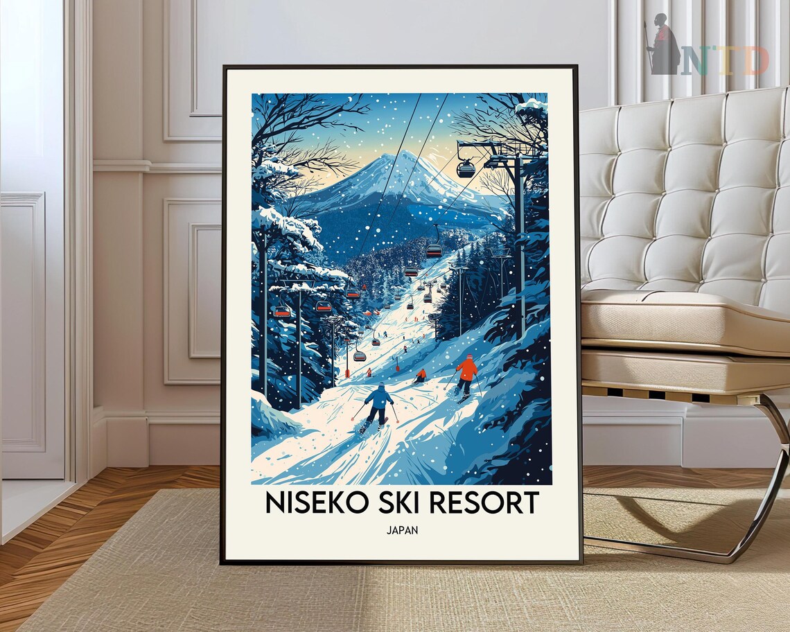 Niseko Ski Resort Japan Gondolas Winter Snowfall Travel Poster