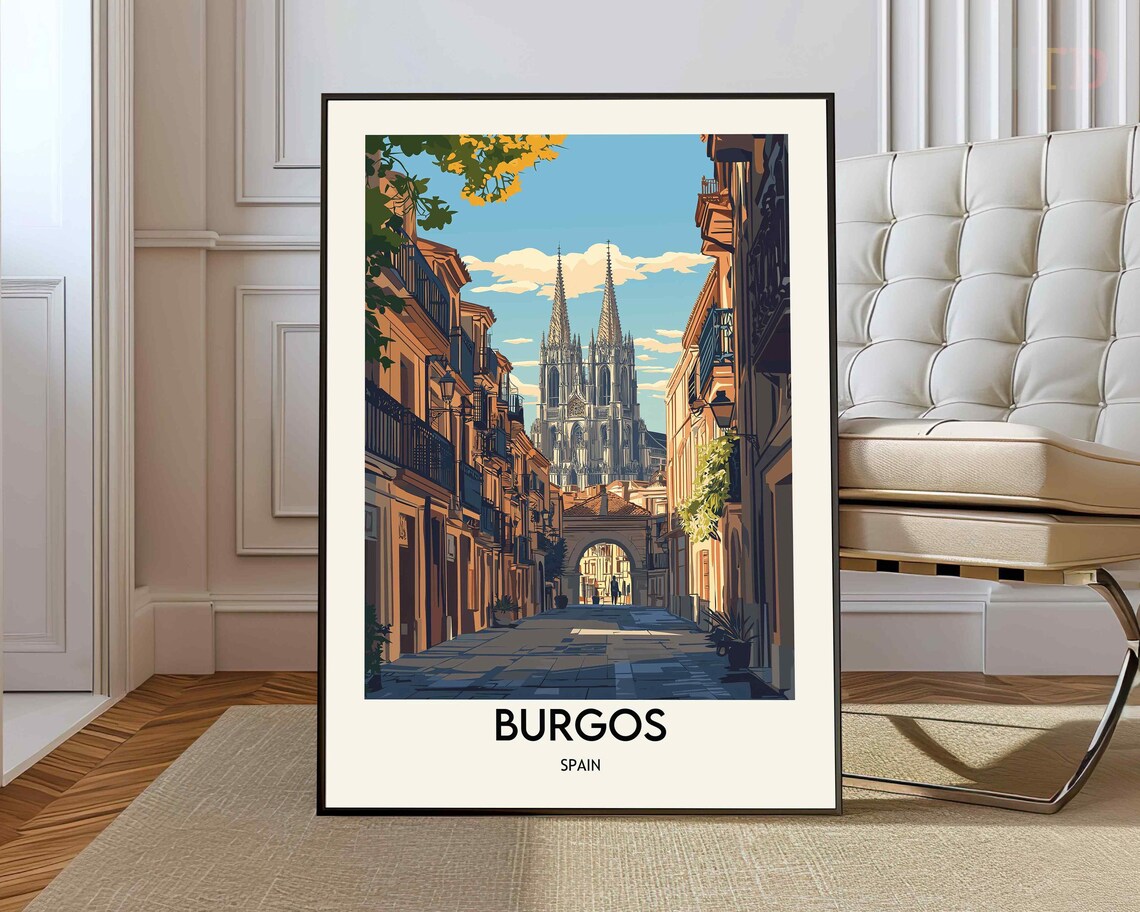 Burgos Spain Cathedral Street Gothic Facade Vintage Travel Poster
