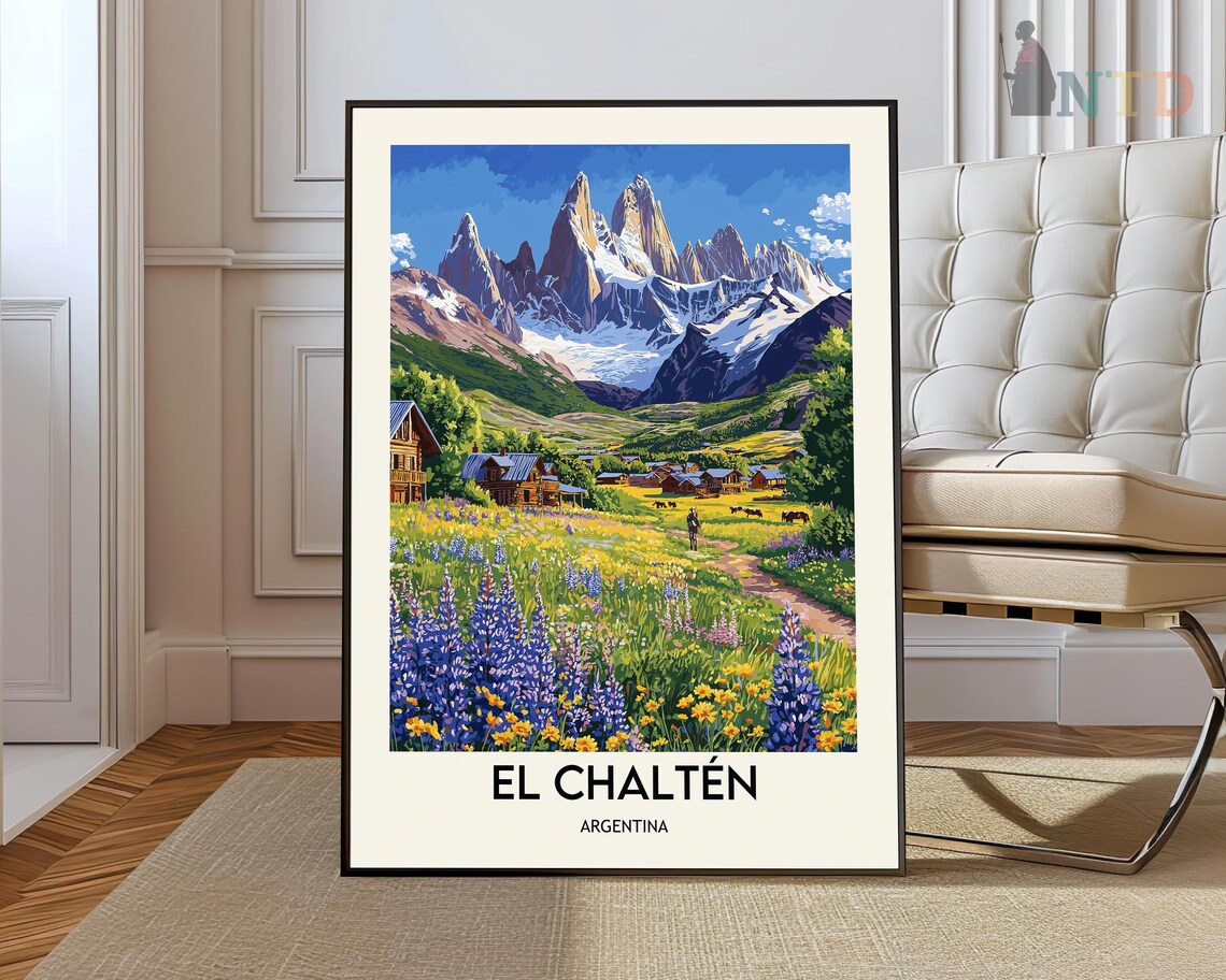 El Chaltén Argentina Fitz Roy Wildflower Meadow Travel Poster