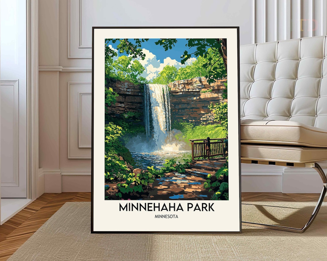 Minnehaha Park Minnesota Waterfall Viewing Deck Woodland Poster