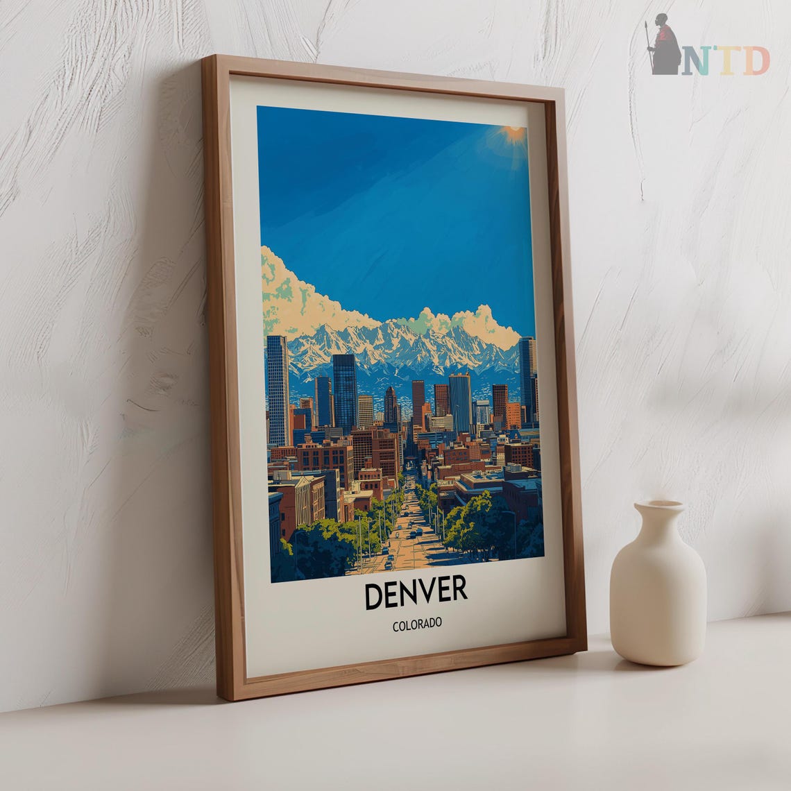 Denver Colorado Downtown Skyline Rocky Mountains Snow Peaks Poster - Image 2