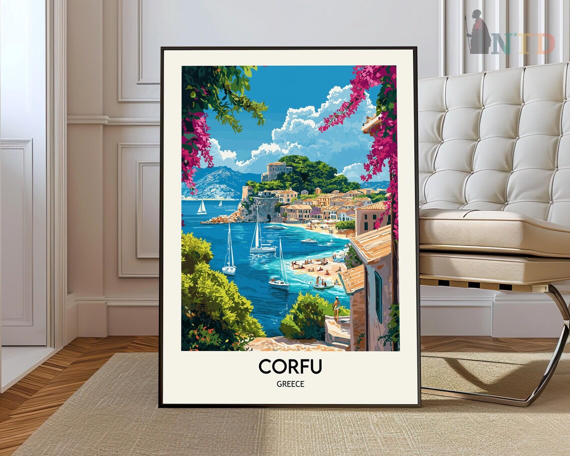 Corfu Travel Poster, Corfu Greece Wall Art Print