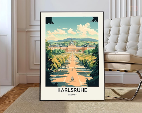Karlsruhe Germany Travel Poster Baroque Palace and Park Avenue