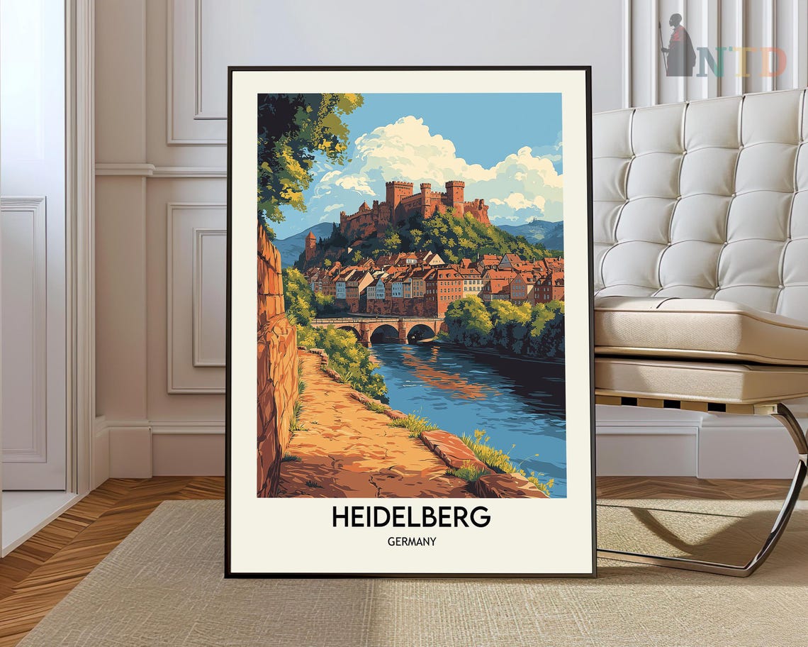 Heidelberg Riverside Castle Bridge Vintage Style Travel Poster