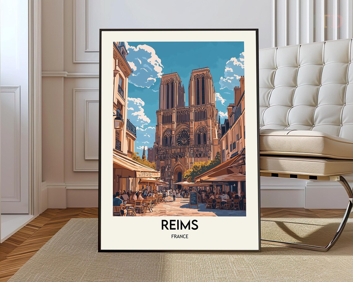 Reims France Gothic Cathedral Vintage European Travel Poster