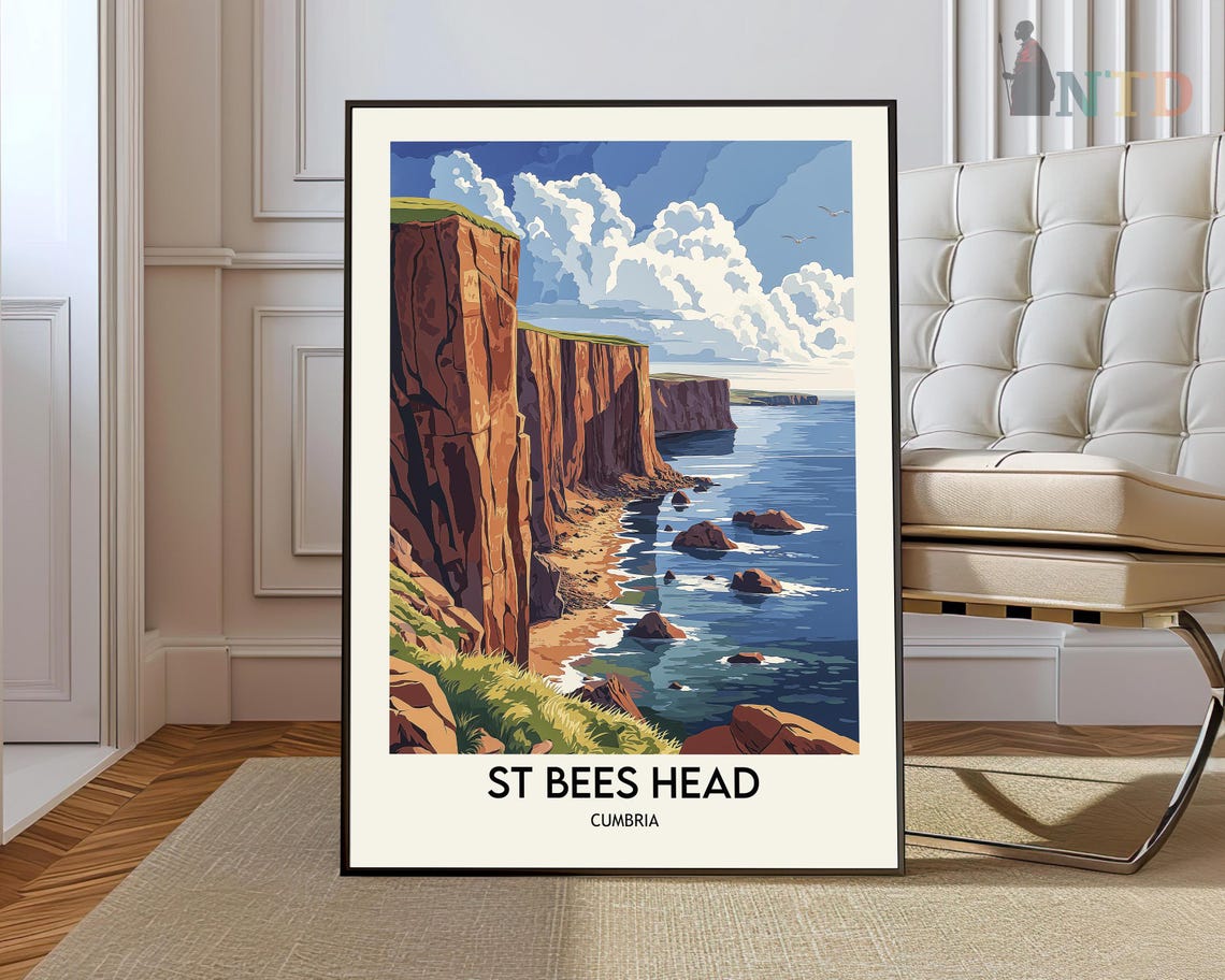 St Bees Head Cumbria Red Cliffs Coastline Vintage Travel Poster