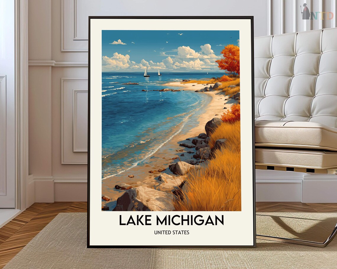 Lake Michigan Travel Poster, Place-Driven Wall Art