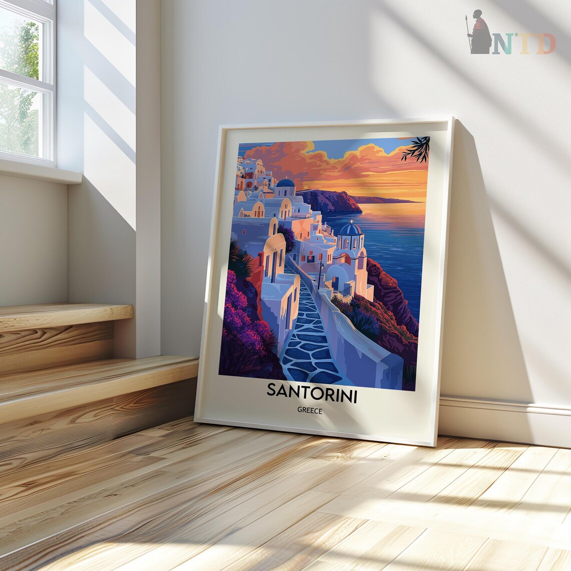 Santorini Cliffside Town at Sunset White Domes Travel Poster - Image 3