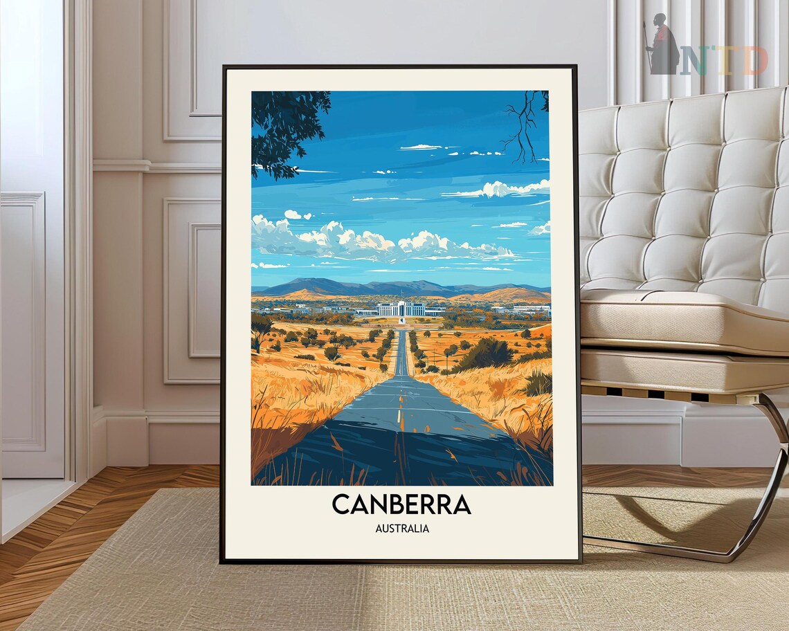 Canberra Golden Grasslands Straight Country Road Travel Poster
