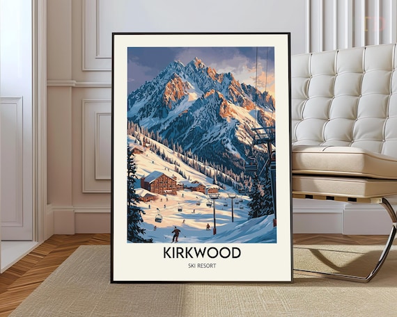 Kirkwood Ski Resort Chairlifts Sunset Peaks Vintage Alpine Poster