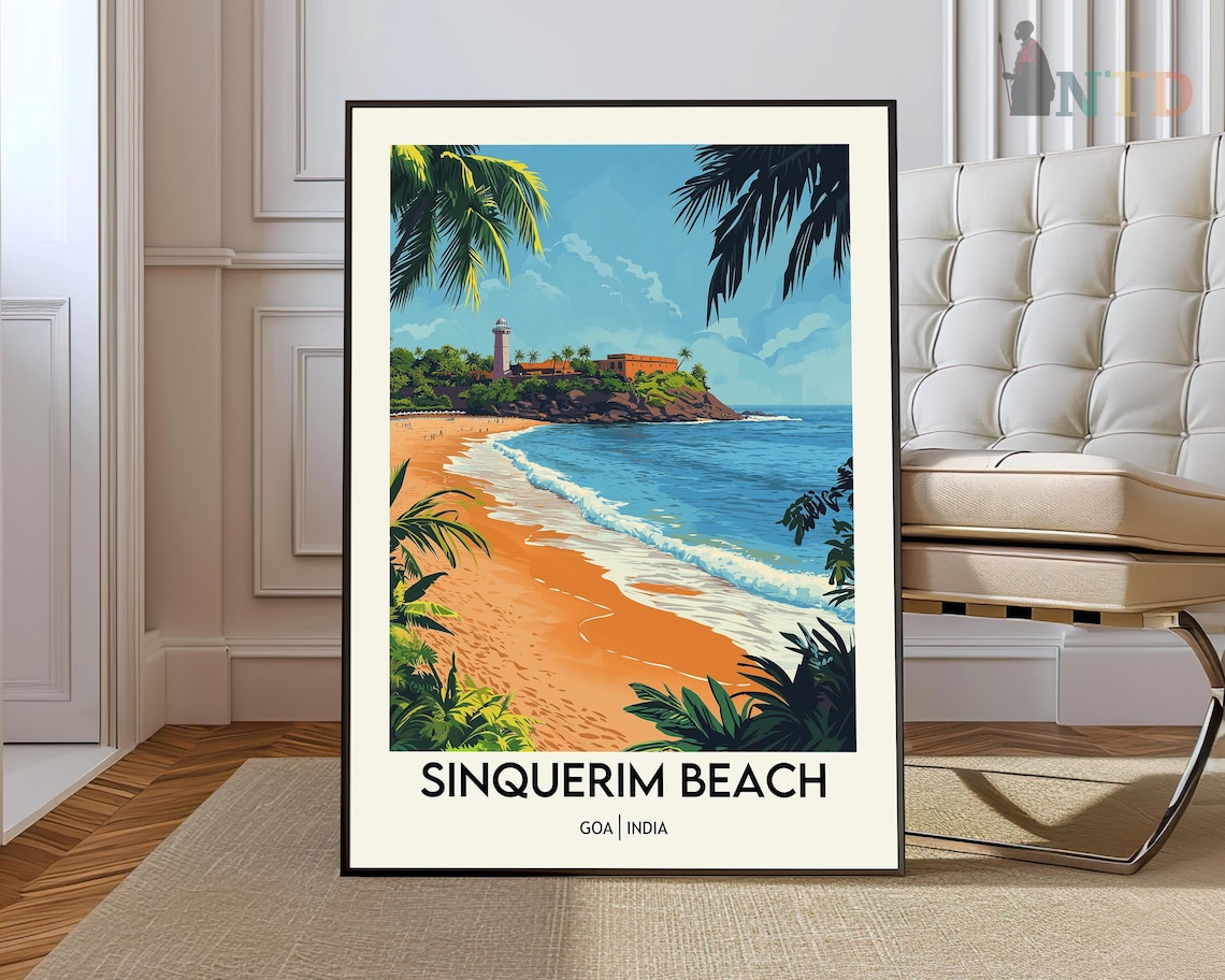 Sinquerim Beach Goa India Fort Coastline Vintage Travel Poster