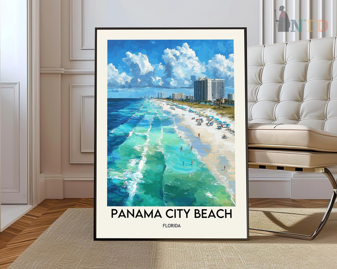 Panama City Beach Florida Aerial Shoreline Turquoise Water Travel Poster