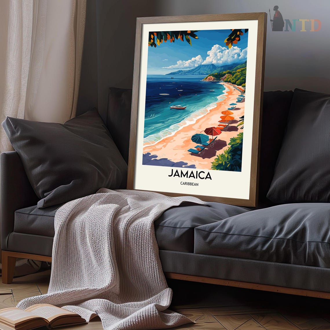 Jamaica Caribbean Sunny Beach Umbrellas Turquoise Bay Poster - Image 3