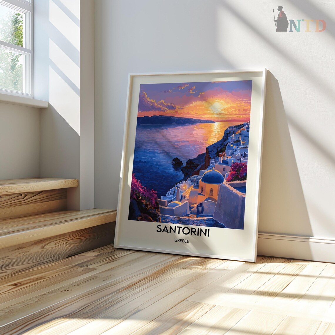 Santorini Blue Dome Church Caldera Sunset Ocean View Travel Poster - Image 3
