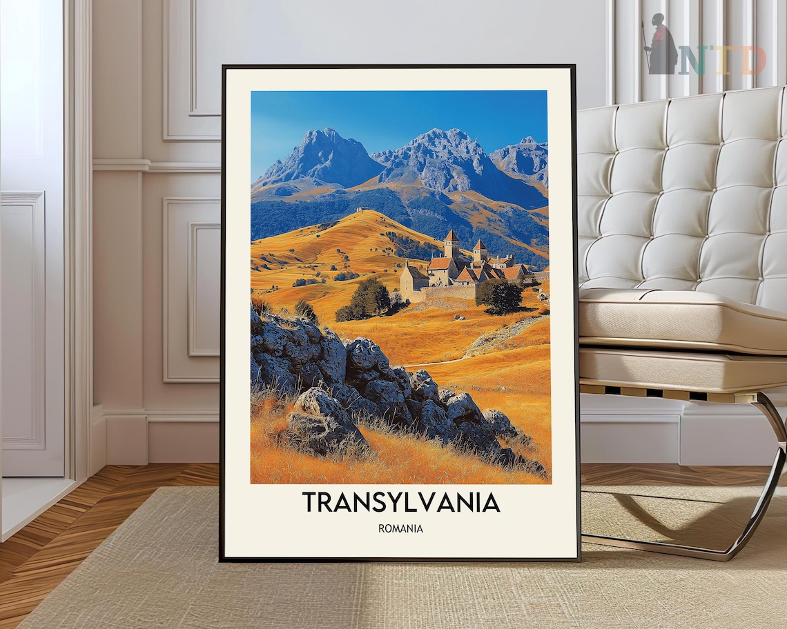 Transylvania Romania Rocky Hills Village Castle Mountain Poster