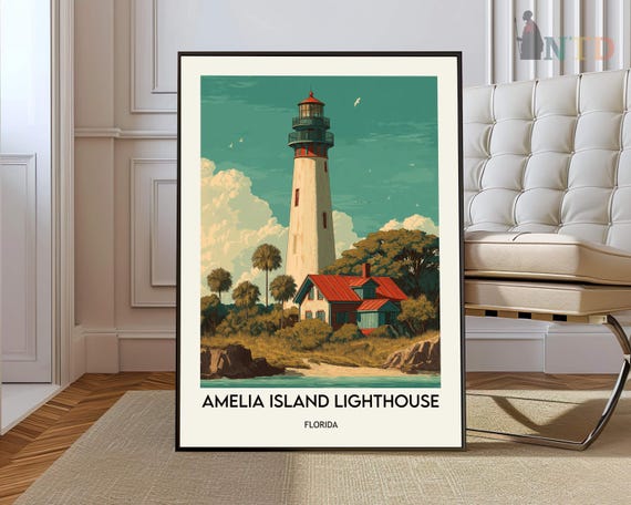 Amelia Island Lighthouse Poster Wall Art Print Fernandina Beach
