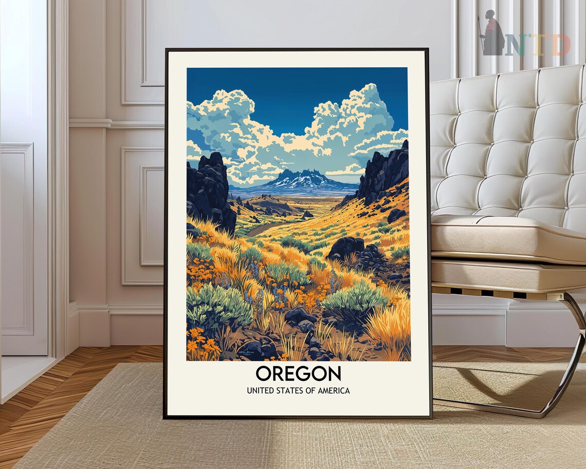 Oregon High Desert Canyon Rock Formations Golden Fields Travel Poster