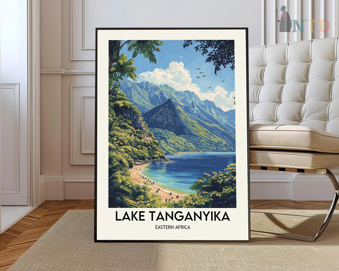 Lake Tanganyika East Africa Mountain Beach Cove Travel Poster