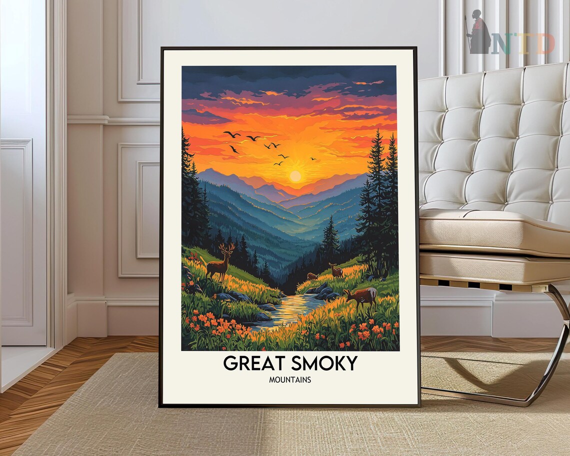 Great Smoky Mountains National Park Travel Poster Art Print Photo Decor Tennessee And North Carolina Usa
