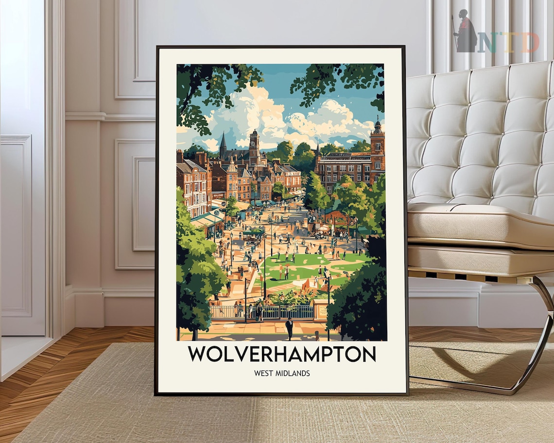 Wolverhampton West Midlands City Centre Vintage Travel Poster