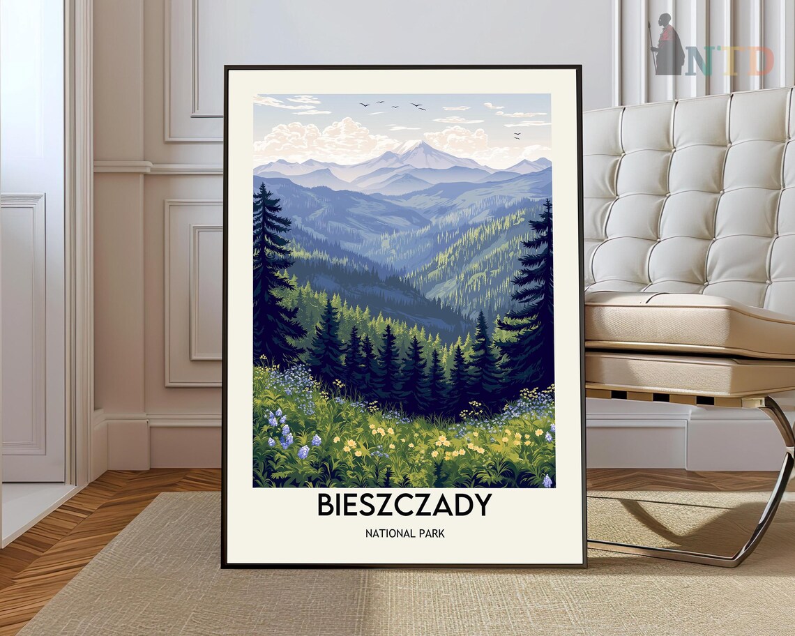 Bieszczady National Park Mountain Valley Wildflower Travel Poster