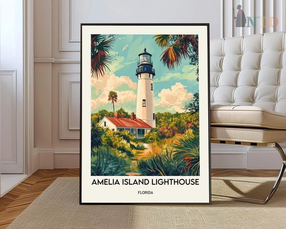 Amelia Island Lighthouse Poster Wall Art Print Fernandina Beach