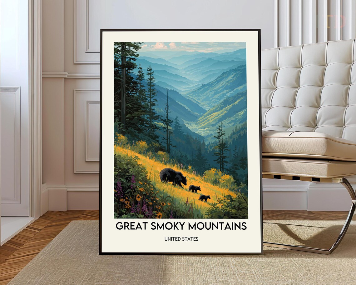Great Smoky Mountains Bear Cubs Mountain Meadow Travel Poster