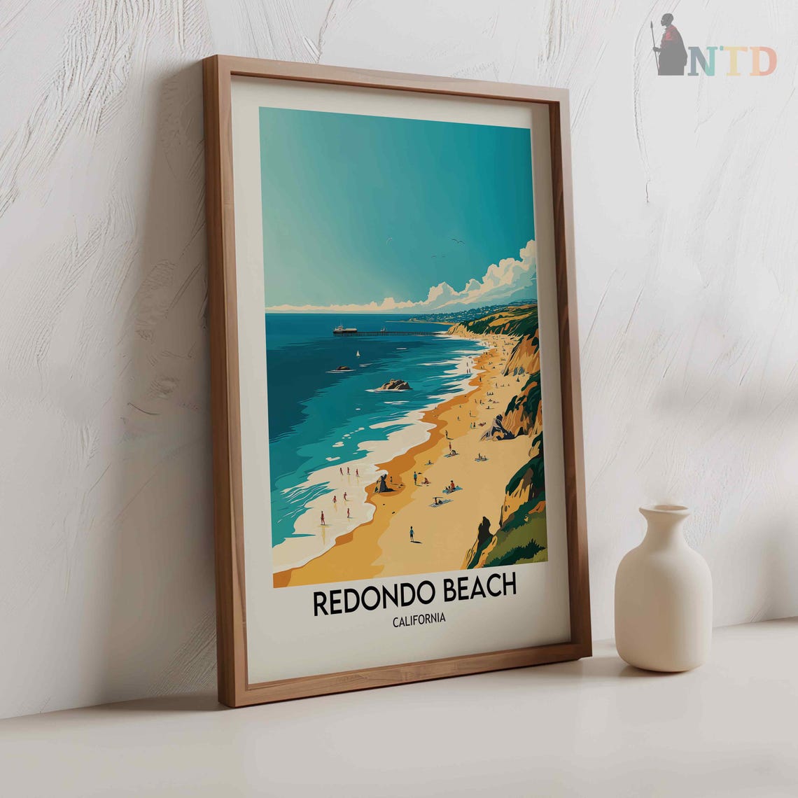 Redondo Beach California Golden Coastline Pier Beach Scene Poster - Image 3